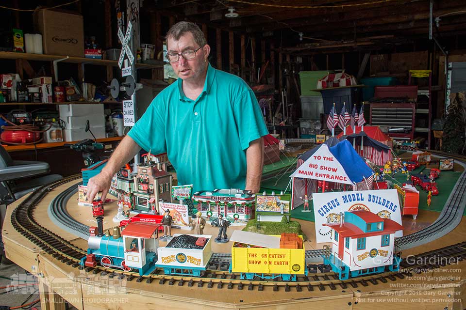Lonnie Dill and his circus themed model railroad.